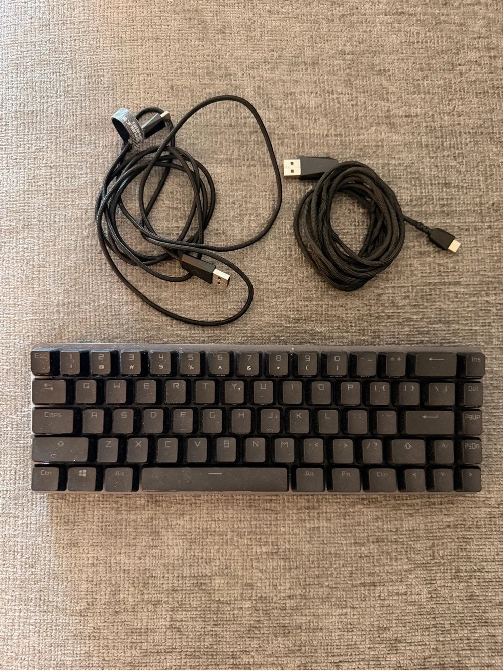Compact Black Mechanical Keyboard with USB Cables